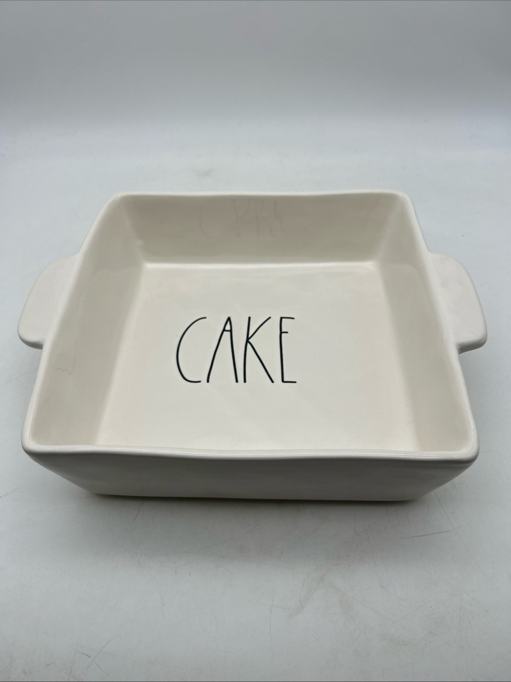 8.5x8x2” Rae Dunn Square CAKE Dish Baking Pan Farmhouse Artisan Collection White